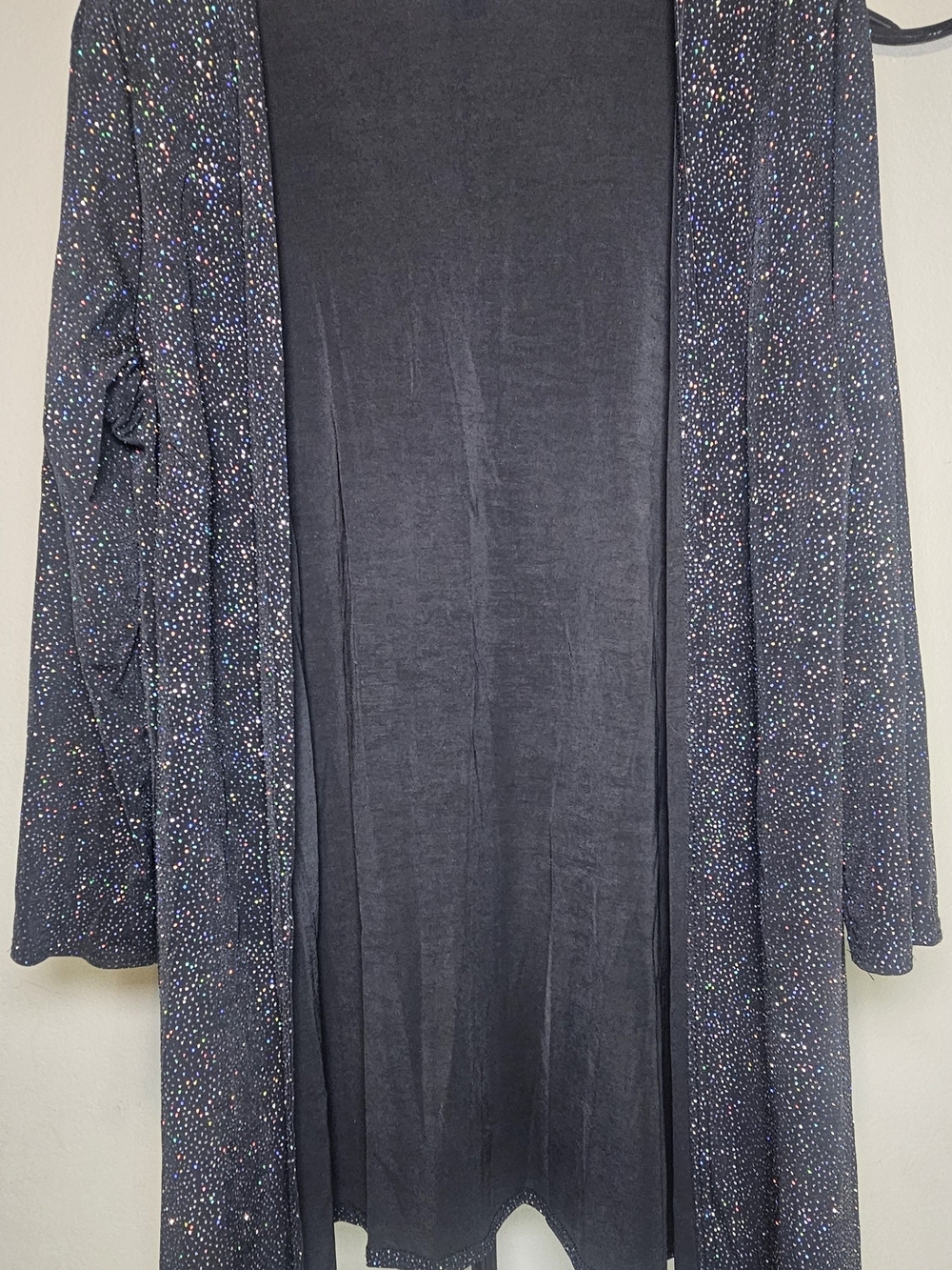 Delta Black Open-Front Cardigan with Multicolor Sparkle
